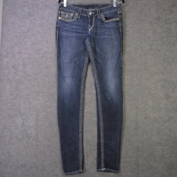 True Religion Jeans Womens 29 Blue Skinny Super T Contrast Stitch Made USA - Picture 1 of 11